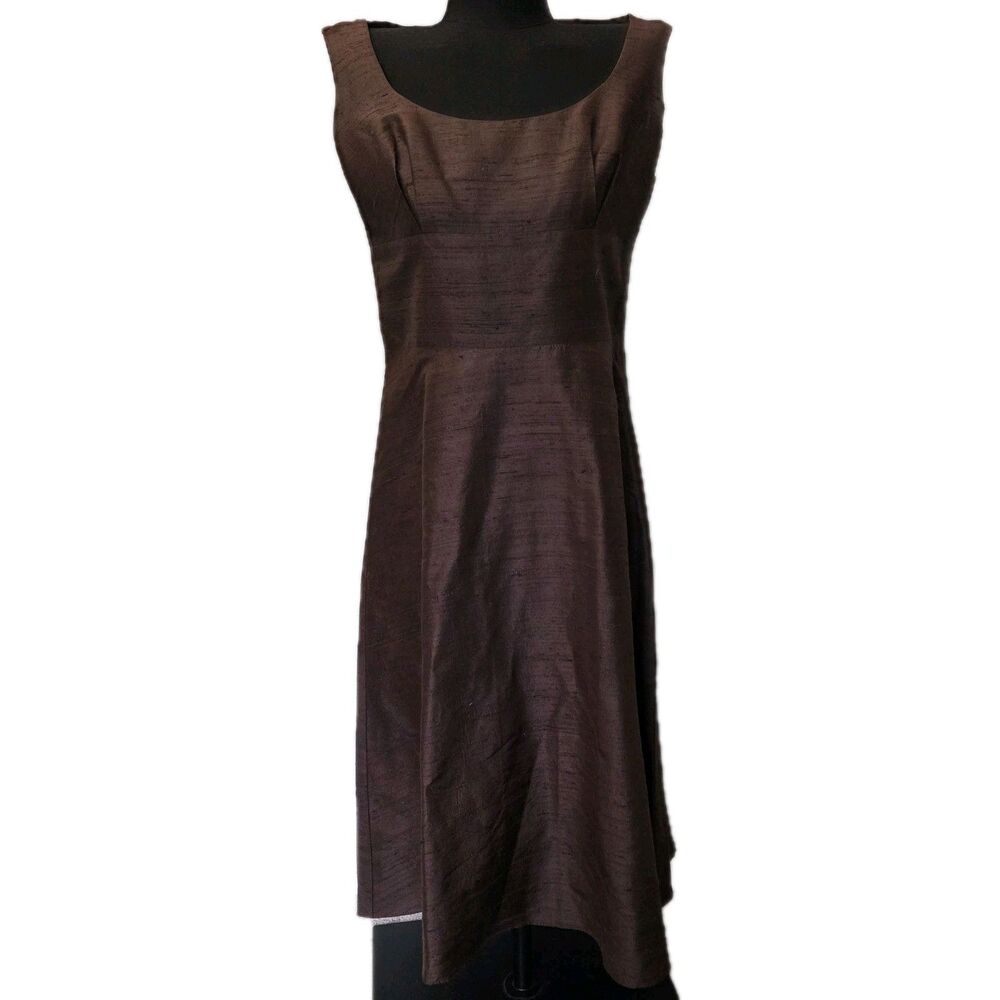 Lynn Lugo Women's Raw 100% Silk  Formal Brown COCKTAIL Dress size 6 Made in USA